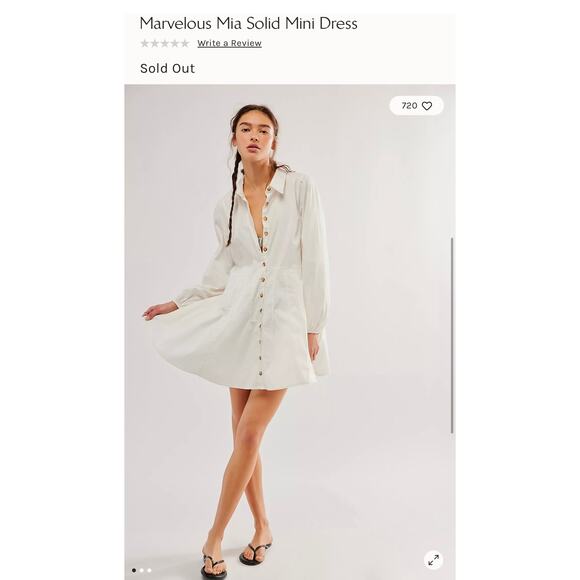 Free people Women's Dress M Marvelous Mia Mini Long Sleeve Button Pockets (New) - Picture 2 of 7